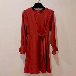 Ann Taylor Red Rust Long Sleeve Tie Detail Dress